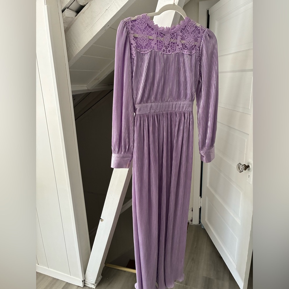 Purple Maxi Gown with Mock Neck and Bishop Sleeves